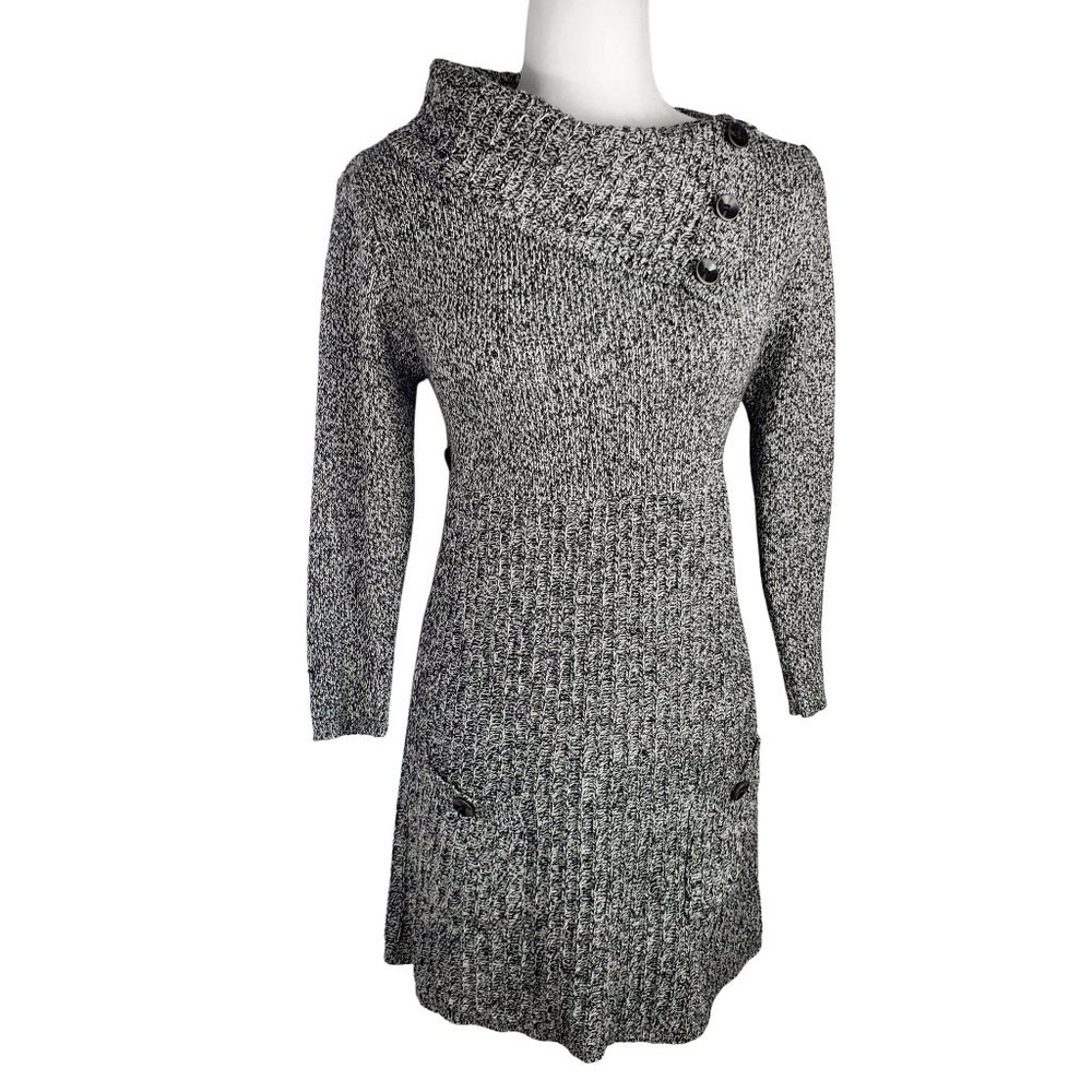 Style & Co Knit Long Sleeve Sweater Dress Black White Women’s Medium